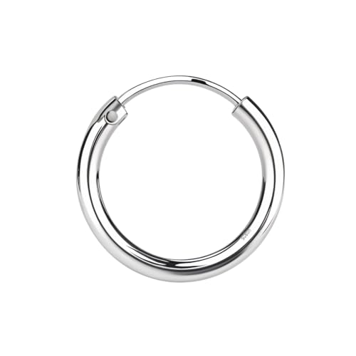 Image of HIGHSPARK 925 Silver Hoop Earring | 92.5 Sterling Silver Round Classic Thick Hoop Gauge 12G ie Thickness 2.0mm | Single Hoop for Men | Silver 12mm