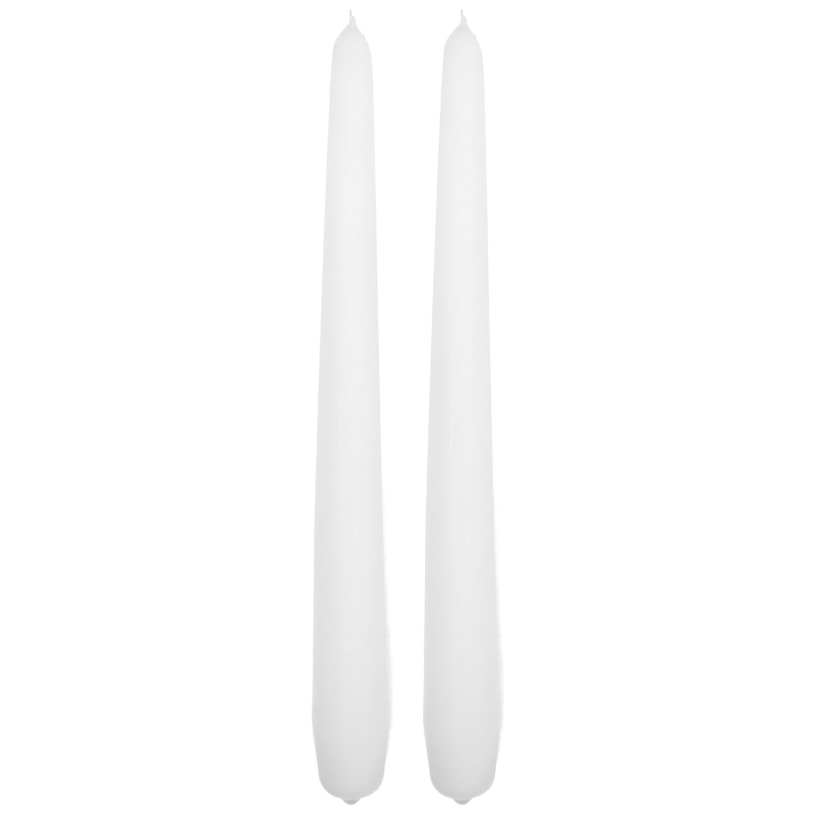Tapered Dinner Candles, Pack of 2, Unscented, Long Burning Time, 24 cm / 9.45" (White, Matt)