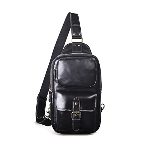 Mens Unisex Genuine Leather Messenger Bag Outdoor Cross Body Shoulder Chest Backpack Sling one Shoulder Day Pack Bag