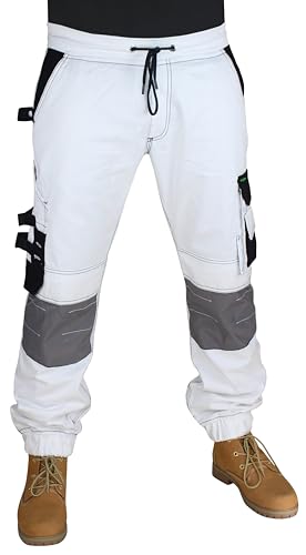 Pantalon de travail blanc pour homme style jogger multi-poches pour peintres et décorateurs - Pantalon cargo de...