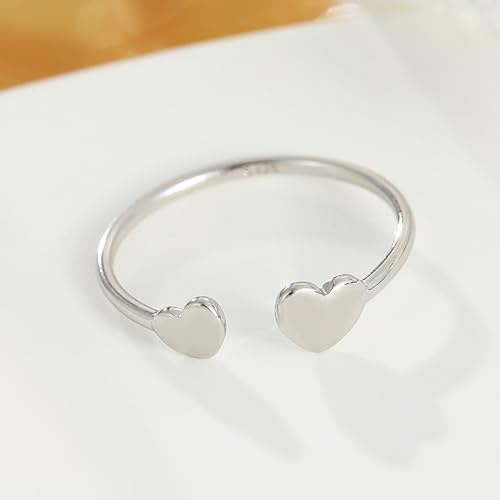 Izpack Double Heart Stacking Open Ring For Women 925 Sterling Silver Love Hearted Adjustable Thin Knuckle Finger Rings Valentine'S Day Eternity Promise Statement Bands Cute Jewelry Gifts thumb #2