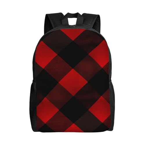 QSMJKLD Mochila para laptop xadrez vermelha e preta para mulheres e homens, mochila para computador, leve, casual, mochila para o dia 40,6 cm