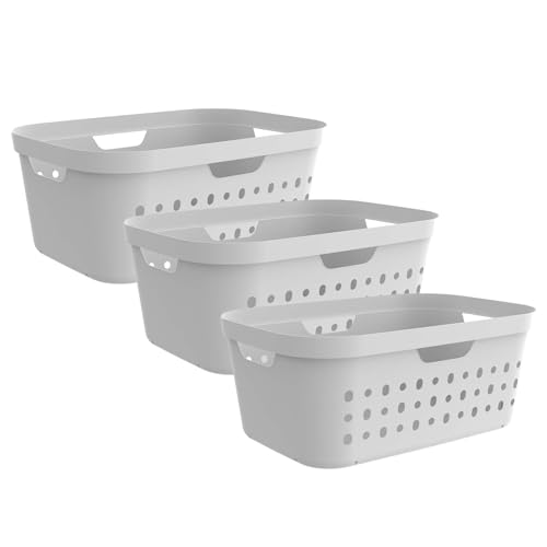 Rotho Jona 3er-Set Wäschekorb 39l, Kunststoff (PP), weiß