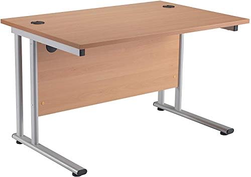 Office Hippo Heavy Duty Rectangular Cantilever Office Desk, Home Office Desk, Office Table, Integrated Cable Ports, PC Desk For Office or Home, 5 Yr Wty - White Frame/Oak Top, 120cm x 80cm