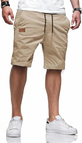 Image of Men's Cotton Casual Shorts |Knee Length Regular Fit Half Pant for Men| Elastic Waist with Drawstring | Regular Fit Shorts | Bermuda Shorts for Men | Lightweight Perfect for Workout, Beach & Summer