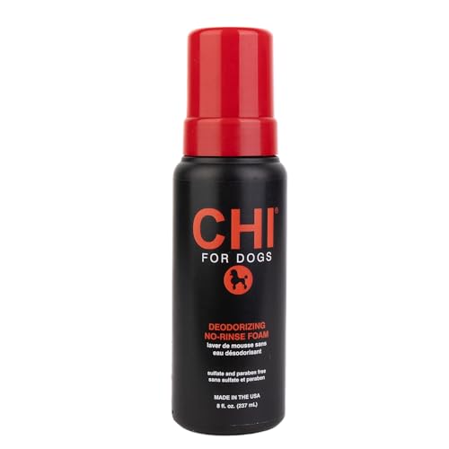CHI for Dogs Deodorizing No-Rinse Foam - Dry Shampoo and Odor Eliminator for Dogs - Sulfate and Paraben Free - Made in USA - Waterless Pet Grooming Foam, Pump Bottle, 8 Fl Oz