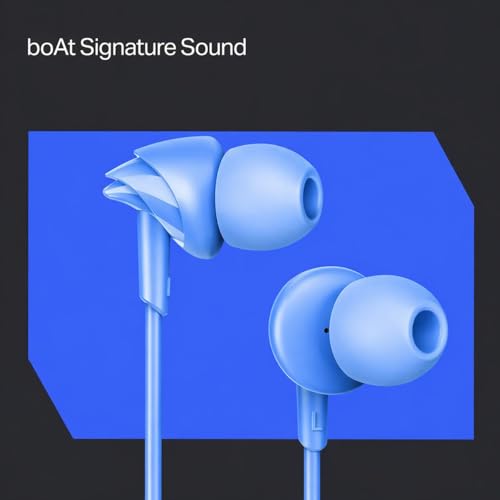 Image of boAt BassHeads 212L Wired in-Ear Earphones with 10mm Drivers, Deep Bass, in-Line Mic, 3.5mm L-Shaped Jack, 120cm Durable Cable, Comfortable ABS Eartips, Universal Compatibility (Active Blue)