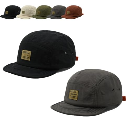 Vintage Japanese Streetwear Snapback Cap Lightweight Breathable Polyester Snapback Hat Hip-Hop Casual Duckbill Cap (Black+Grey)