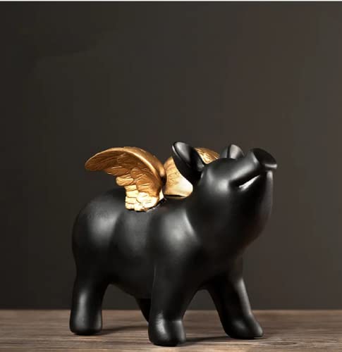 Comfy Hour Farmhouse Collection 5" When Pig Fly Figurine Black Pig With Golden Wings Home Decor, Polyresin #TOP5