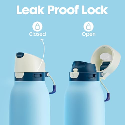Image of Meoky 24 oz Travel Water Bottle Insulated: Leak Proof Locking Lid, 2-in-1 Straw and Spout, 24 Hours Cold, Top Handle, Fits in Car Cup Holder, Stainless Steel Slim Water Bottle for Hiking, Cove