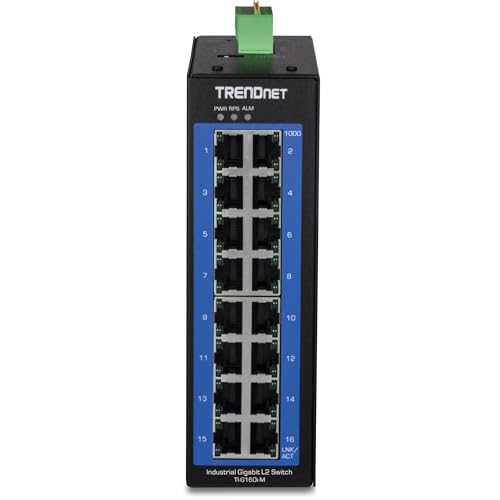 Image of TRENDnet 16-Port Industrial Gigabit L2 Managed DIN Rail Switch, 16 x Gigabit Ports, Wide Temperature Layer 2 Switch, 32 Gbps Switching Capacity,Lifetime Protection, Black, TI-G160i-M