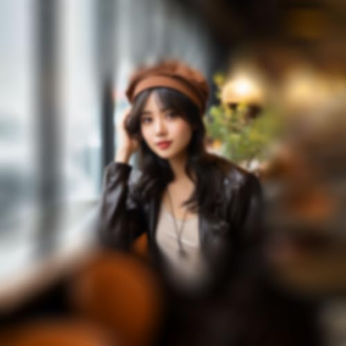 Gorro boina clásico de cuero PU para mujer color caramelo miniatura 4