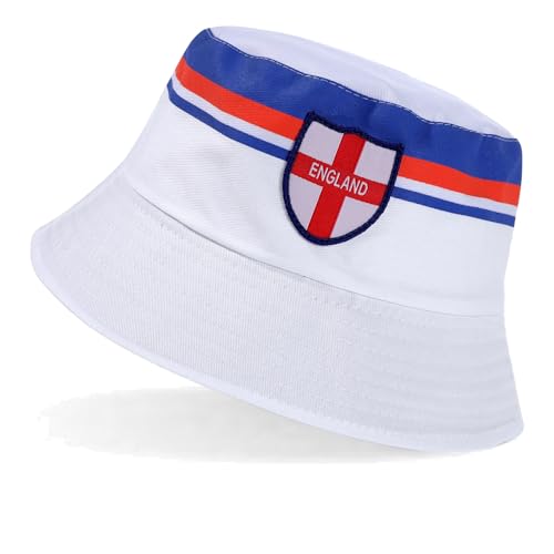 SOCK-TEC Mens England Retro Bucket Hat Football Fan Adults Unisex Cotton Reversible Summer Festival Cap (1982 Home)