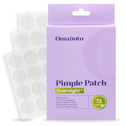 OmaDoto Overnight Pimple Patches for Face - Maximum Strength Hydrocolloid for Cystic Acne & Dark Spots (72 Count) - 10mm & 12mm Medicated Night Time Treatment