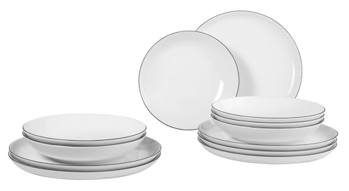 Seltmann Weiden 001.737148 Lido Tafelservice - 6 Essteller + 6 Suppenteller - 12-tlg. - Black Line