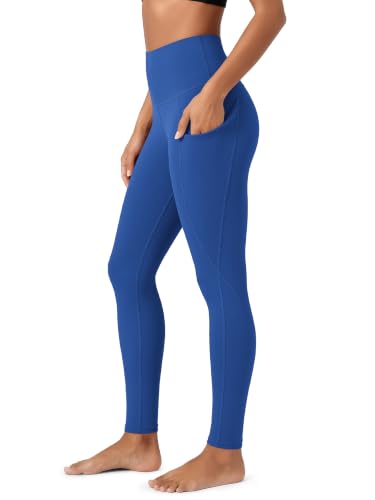 ODODOS Women's High Waisted Full Length Yoga Leggings with Pockets, 28" Inseam Tummy Control Non See Through Workout Athletic Running Yoga Pants, Royal Blue, Medium