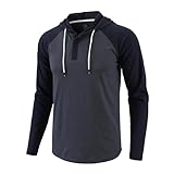 Demucy Mens Hoodies Shirt Casual Athletic Workout Fashion Hooded Lightweight Jersey Sweatshirt Long Sleeve with Drawstring DARK BLUE/NAVY XXL