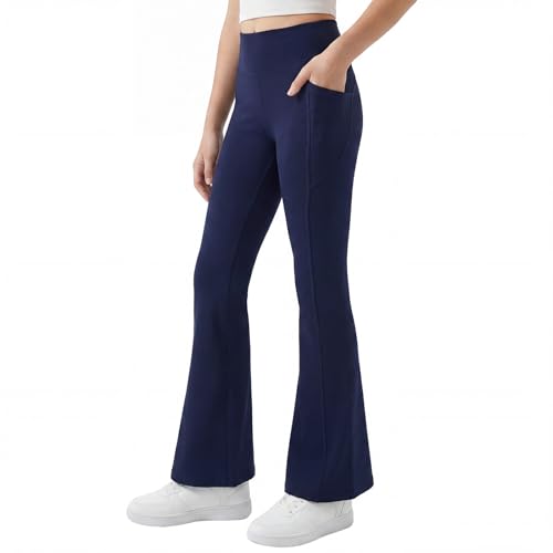 JinBei Leggings Évasés Filles Stretch Pantalon Bootcut Taille Haute Respirant Sports Flare Legging avec 2 Poches Confortable École Danse Gymnastique Bleu...