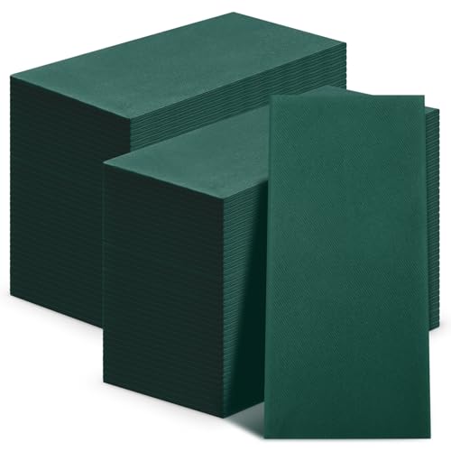 Qilery 100 Pcs Linen Feel Disposable Dinner Napkins Decorative Paper Napkin 17x12 Paper Soft Hand Towel Absorbent Disposable Guest Towel for Kitchen Wedding Party(Green)