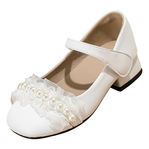 IWIHMIV Girls Dress Shoes Mary Jane Flower Girls Cute Princess Low Thick Heel Leather Shoes for School Wedding Party
