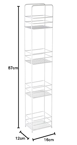 Premier Housewares 4 Tier Rectangle Storage Caddy Metal/Vinyl Coating, White, 12 x 16 x 87 cm