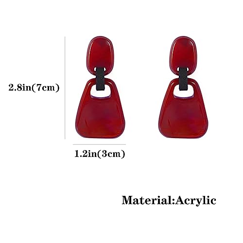 Bohemia Irregular Resin Geometric Drop Earrings.colorful Acrylic Dangle Earrings Vintage Earrings Statement Jewelry Gifts For Women Girls (Red) #TOP2
