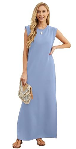 Image of GRECERELLE 2026 Women Year-Round Casual Round Neck Loose Split Wrinkle-Free Long Maxi Vacation Dress with Pockets (XXS-4XL)