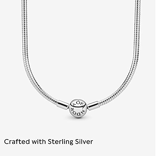 PANDORA Classic Snake Chain Charm Necklace - Gift for Her - Sterling Silver with Embossed Ball Clasp Necklace - With Gift Box - 17.7"4