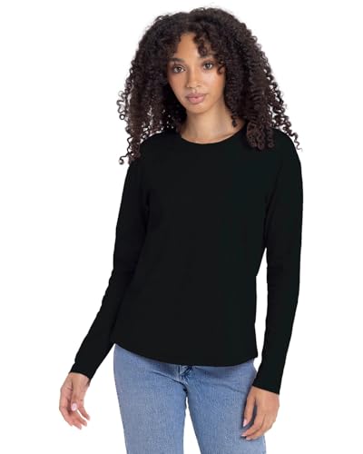 3911 Women's Cotton Relaxed Long Sleeve T-shirt In Black