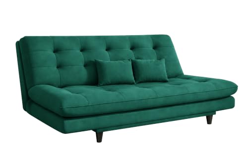 Image of 3-Seater Velvet Sofa Cum Bed | Tufted Convertible Sleeper Sofa | Plush Cushioned Seating | Space-Saving Design for Living Room, Bedroom & Office | Green