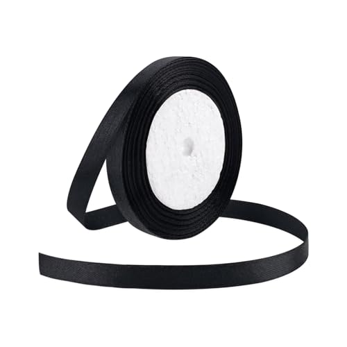 25 Yard Black Satin Ribbon Roll 3/8 Inch Fabric Ribbon for Craft Bows Rose Bouquet Holiday Gift Wrapping Party Decoration