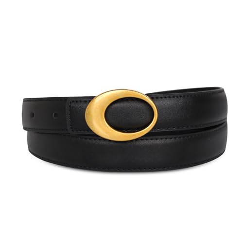 Relang Women's Belts with Gold Buckle, Fashion Waist Band, Elegant Ladies' Belt, Gift for Women Buckle Leather Belt Black and Gold 36-39 (Pant 18-20)