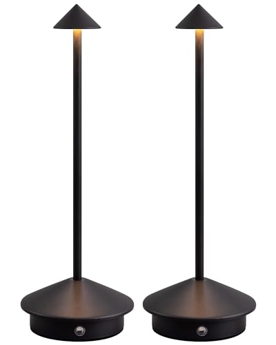 NEWSEE 2 Pack Mini Cordless Table Lamp, Portable LED Desk Lamp, 4000mAh Rechargeable Battery Powered Lighting, Stepless Dimming for Bedroom, Dining Room, Coffee Shop, Camping(Black)