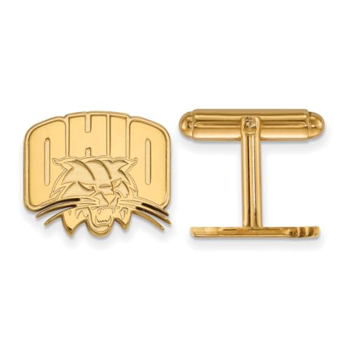 14k Yellow Gold Ohio University Bobcats School Name and Mascot Cuff Links Set 15x18mm