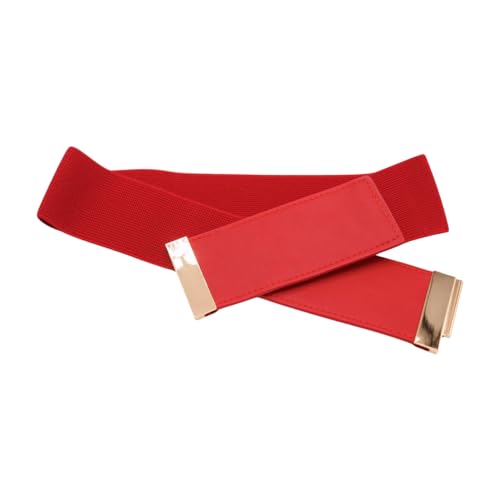 Women Fashion Wide Elastic Belt High Waist Hip Gold Metal Buckle S M Red z0063