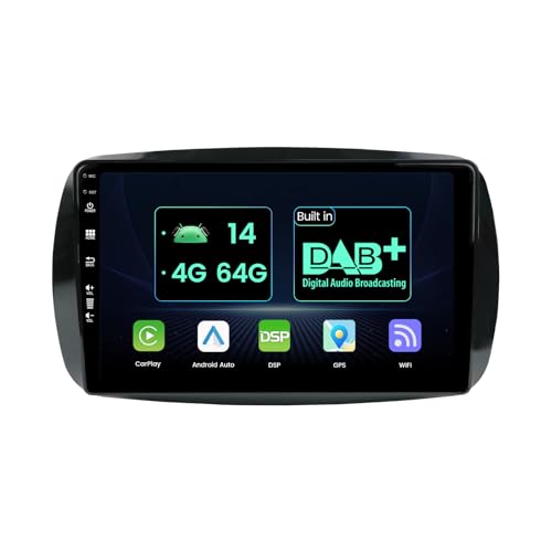 Incorporato 4G+64G Autoradio Android 14 IPS da 9 pollici per Mercedes Benz Smart 453 Fortwo 2014-2020 Telecamera posteriore GRATIS Controllo del volante RDS