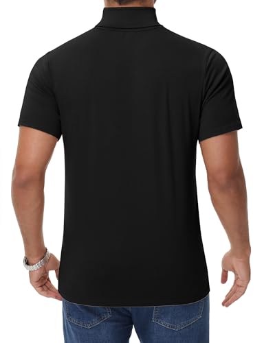 Huukeay 3 Pack Men's Big and Tall Turtleneck Shirt, Cotton Short Sleeve Mock Neck Tops Loose Fit Basic Casual Undershirt Tee4