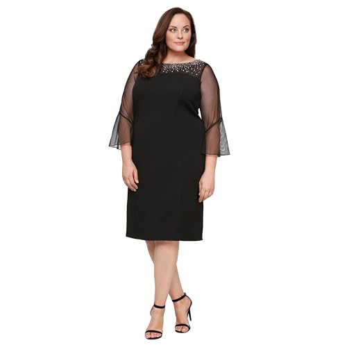 Image of Alex Evenings Womens Plus Size Short Shift Dress with Embellished Illusion Detail