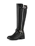 DREAM PAIRS Women's Knee-High Boots Comfortable Chunky Block Heel Round Toe Side Zipper Riding Fashion Buckles Biker Motorcycle Boots,Size 8,Black,UTAH