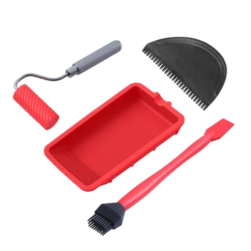 Kit aplicador de pegamento para carpintería, 4 piezas, silicona y aleación de aluminio, bandeja de 5.3 x 3 pulgadas, cepillo de rodillo, cepillo de bolígrafo, juego de raspador, esparcidor de