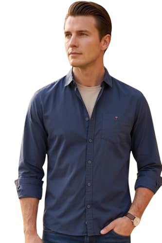 Image of Louis Philippe Men's Cotton Slim Fit Over Dyed Color Depth Comfortable and Durable Soft Handfeel Full Sleeve Solid Casual Shirt