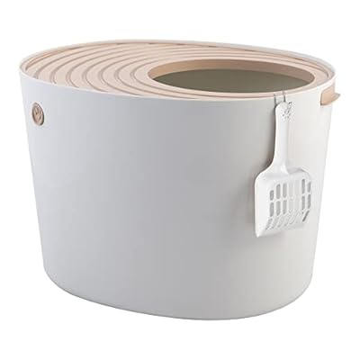 Iris Ohyama, Cat Litter Tray With Grooved Lid/Top Cover, No Odor and Litter Spill, Large Entrance, Scoop Included, for Cat - Cat Litter Box Jump-In PUNT-530 - White