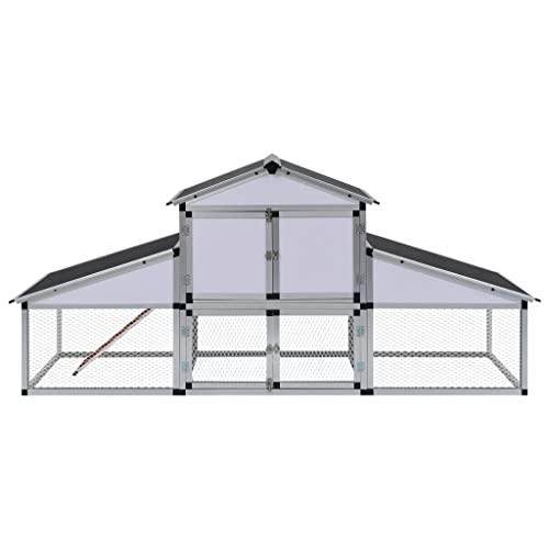 HINSD Hühnerstall mit Auslauf und Nistkasten aus Aluminium. Material: Aluminiumrahmen + Eisendrahtgeflecht + MDF… – Bild 3