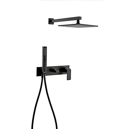 Système de douche noir avec colonne et douchette à main ensemble complet carré