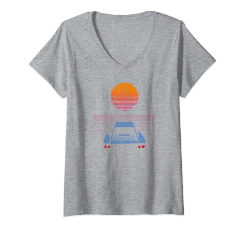 Womens Synthwave Retrowave Aesthetic Vintage Drive Laser 80s 90s V-Neck T-Shirt