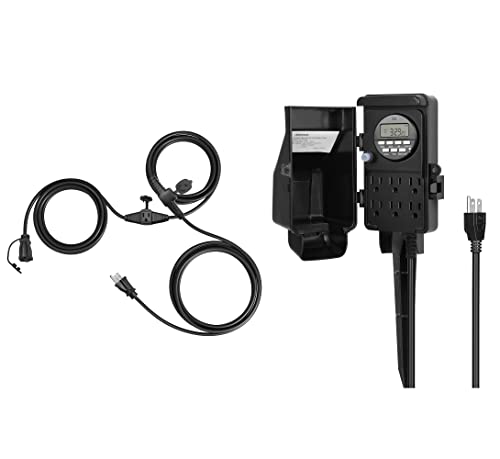 Dewenwils Outdoor Digital Power Strip Timer, 25 Ft Outdoor Extension Cord Multiple Outlets, Evenly Spaced 3 Outlets Plugs With Safety Cover #TOP20