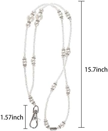 Dealikee Fashion Lanyard, MELIFE Lanyard Necklace with Magnetic Break Away Clasp Key Ring for Keys, Phone, ID Badge Holder Pearl Beaded Chain