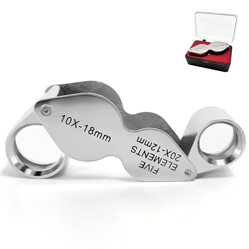 Jewler Loupe, 10x 20x Lentino gioielliere 2 in 1 Lente Geologo Pieghevole Lente D'ingrandimento per Gioiellieri Lente Gioielliere Lente a mano per gemme diamanti francobolli monete