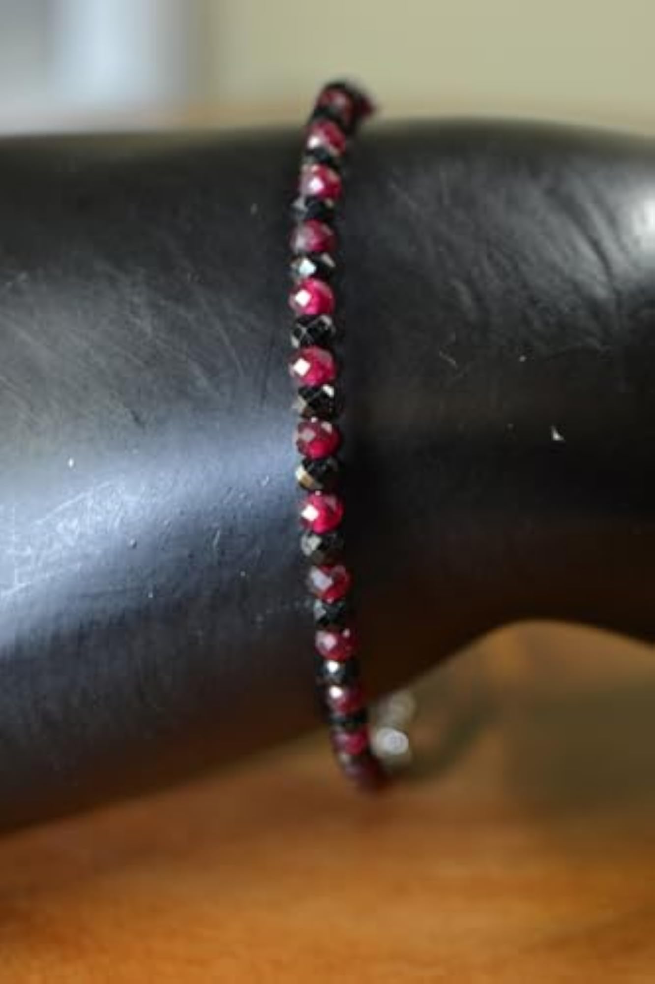 Rhodolite Garnet & Black Spinel Bracelet, Silver Plated Clasp