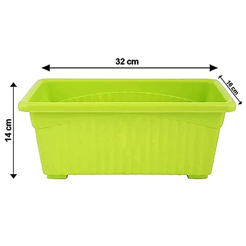 Bianco Rectangular Plastic Pots for Plants, Jupiter Flower Pots for Home, Window Display, Garden (35 x 18.5 x 15 cm) (Green) (Pack of 3)
